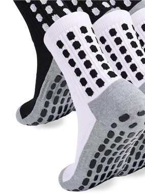 Sports Soccer Grip Socks 4 pairs white & black men 6-11, women 8-12